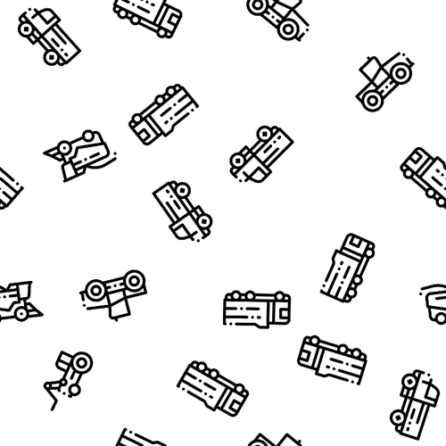 Agricultural Vehicles Vector Seamless Pattern. Agricultural Transport, Harvesting Machinery Linear Pictograms. Harvesters, Tractors, Irrigation Machines, Combines Color Contour Illustrations