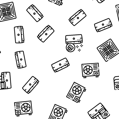 Conditioner Repair Vector Seamless Pattern. Conditioner Repair, Fixing Equipment Linear Pictograms. Air Conditioning System Maintenance, Technical Support, Tools Kit Color Contour Illustrations