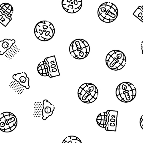 Environmental Problems Vector Seamless Pattern. Environmental Problem, Industrial Pollution, Contamination Linear Pictograms. Greenhouse Effect, Global Warming, Climate Change Contour Illustrations