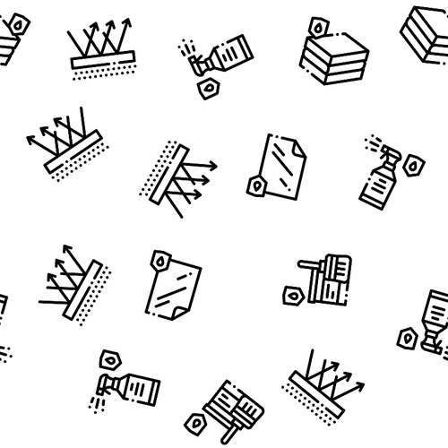 Waterproof Materials Vector Seamless Pattern. Waterproof Material For Personal, Industrial Use Linear Pictograms. Water Resistant Device, Clothes, Moisture Absorbing Substance Contour Illustrations