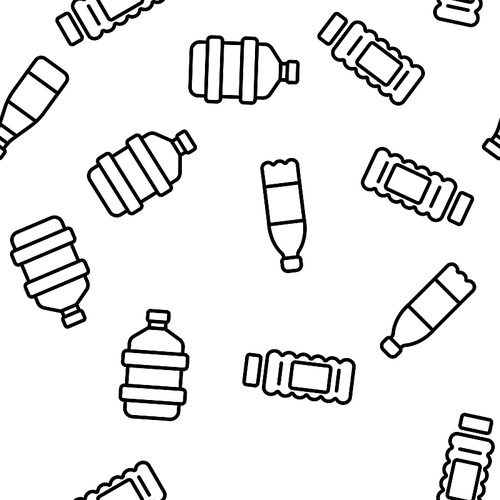 Plastic Water Bottle Linear Vector Icons Seamless Pattern. Plastic Containers Thin Line Contour Symbols. Water Packaging Pictograms Collection. Various Forms, Types of Bottles. Container Illustration