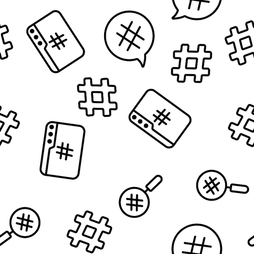 Hashtag, Number Sign Vector Color Icons Seamless Pattern. Social Networks Hashtag Linear Symbols Pack. Viral Content Share, Digital Marketing. Blogging, Vlogging. Pound Sign, Hash Tag Illustrations