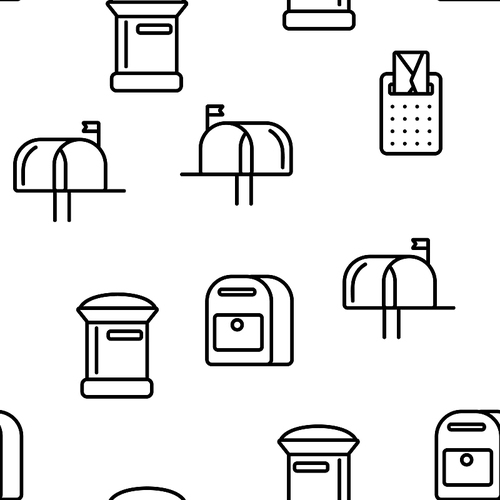 Mail Box, Post Linear And Flat Vector Icons Seamless Pattern. Mailboxes, Sending Letters, Correspondence Illustrations Collection. Email Delivery Services Logo Pack. Letterboxes Symbols