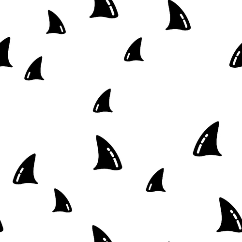 ocean killer shark whale seamless pattern vector. design silhouette of fish body element of sea dolphin or killer fin monochrome  and white texture icons. template flat illustration