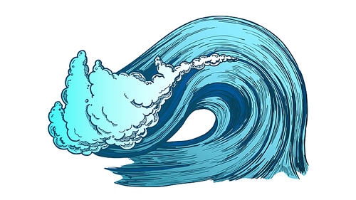 Breaking Atlantic Ocean Marine Wave Storm Vector. Great Giant Water Wave With Foam Underwater Earthquake Epicenter. Motion Nature Aquatic Tsunami Color Illustration