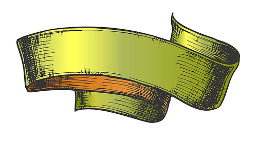 Hand Drawn Classical Advertising Ribbon Vector. Designed In Medieval Style Curled Blank Ribbon. Decoration Detail For Promotional Poster Print Color Template Illustration