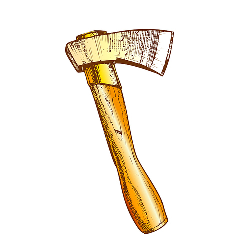 Wooden Cutting lumberjack Instrument Ax Vector. Ax Equipment For Chopping Forester And Firewood For Winter. Metallic Sharp Blade Head And Timbered Handle Designed In Vintage Style Color Illustration