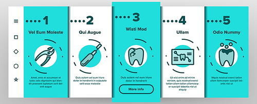 Dental Services, Stomatology Linear Vector Onboarding Mobile App Page Screen. Dentistry Clinic Thin Line. Dentist Equipment. Oral Cavity Treatment, Teeth Cure. Orthodontics Tools Illustrations