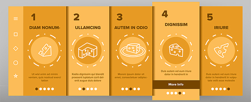 cheddar cheese vector onboarding mobile app page screen. cheddar piece, milk products. snack, food. dairy ingredients. isolated cooking signs. , natural illustrations
