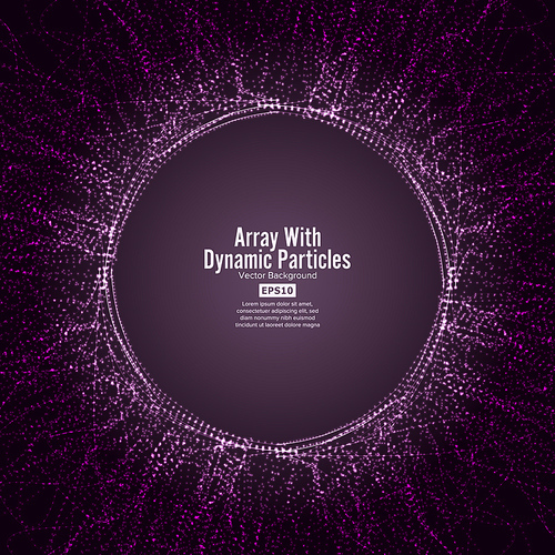 Array Vector With Dynamic Particles. Round Dots Array And Lines. Graphic Abstract Background With Lighting Effect