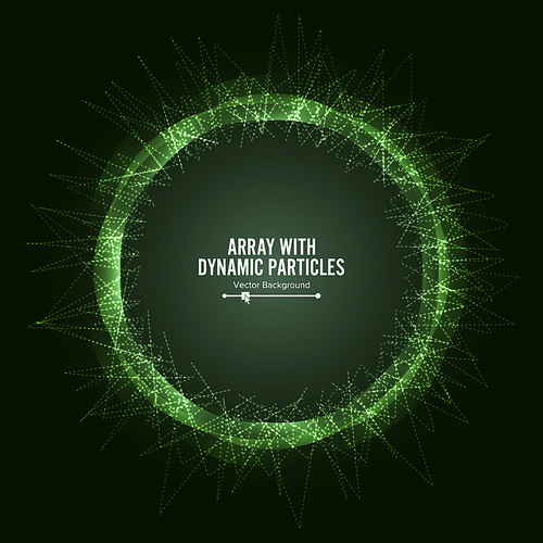 Array Vector With Dynamic Particles. Round Shape Of Particles Array. Graphic Abstract Background With Lighting Effect