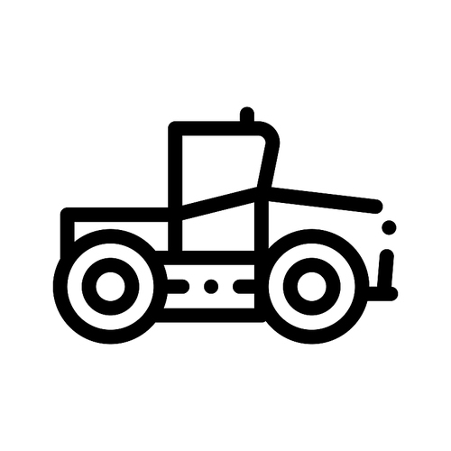 Industry Tractor Vehicle Vector Thin Line Icon. Agricultural Tractor For Various Type Trailer Working On Farm Field. Seeding Harvesting Machine Linear Pictogram. Monochrome Contour Illustration