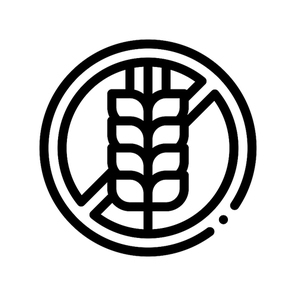 allergen free sign wheat vector thin line icon. allergen free gluten agricultural food linear pictogram. crossed out mark spike rye  healthy produce. black and white contour illustration