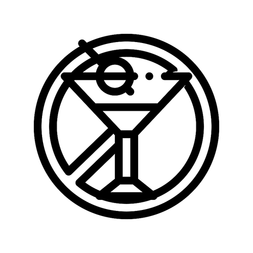 Allergen Free Sign Alcohol Vector Thin Line Icon. Allergen Free Alcoholic Drink Linear Pictogram. Crossed Out Mark Glass With Beverage And Olive Healthy Produce. Monochrome Contour Illustrations