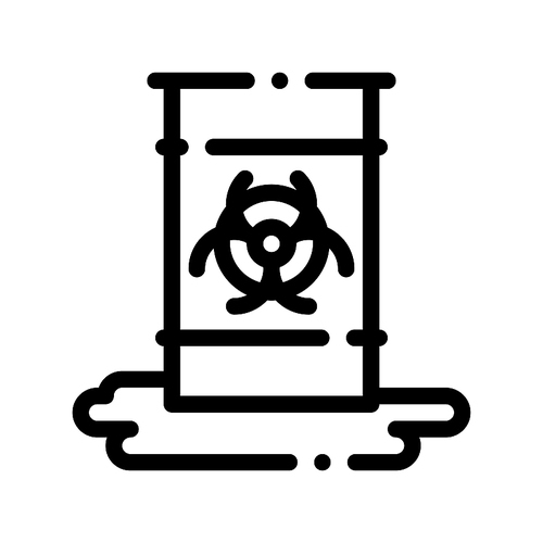 Nuclear Waste Container Vector Thin Line Icon. Scrap Nuclear Materials Environmental Pollution, Chemical, Radiological Contamination Linear Pictogram. Dirty Soil, Water, Air Contour Illustration