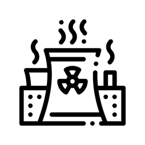 Generating Atomic Plant Vector Thin Line Icon. Nuclear Atomic Facility Environmental Pollution, Chemical, Radiological Contamination Linear Pictogram. Dirty Soil, Water, Air Contour Illustration