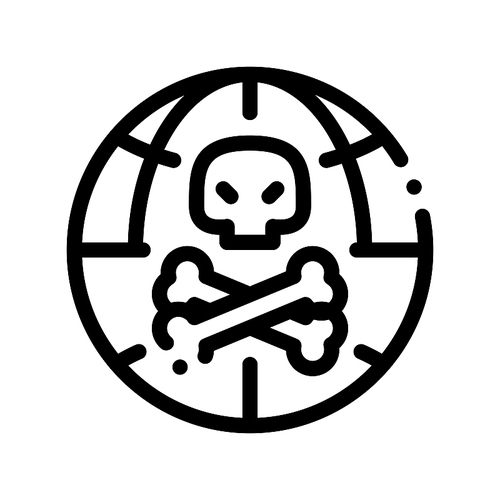 Raw Head And Bloody Bones Vector Thin Line Icon. Skull With Bones And Planet Earth Environmental Pollution, Chemical Catastrophe Linear Pictogram. Dirty Soil, Water, Air Contour Illustration
