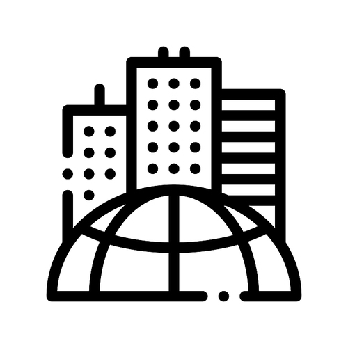 Skyscraper Earth Problem Vector Thin Line Icon. Big City Town Building Environmental Problem, Industrial Pollution, Contamination Linear Pictogram. Global Warming Contour Illustration