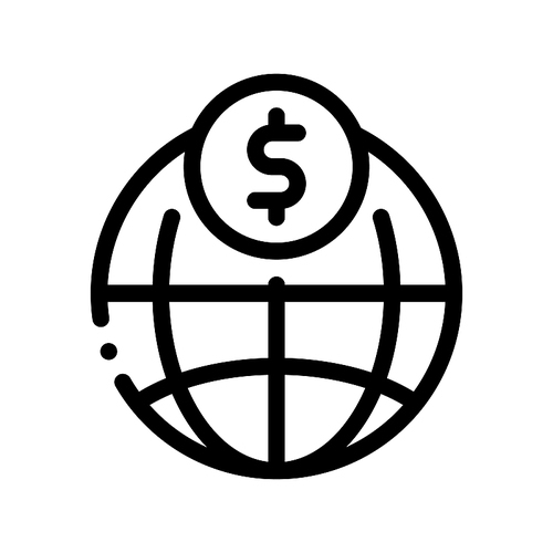 World Payment Coin Transfer Vector Thin Line Icon. Online Money Transaction, Financial Internet Banking Payment Operation Linear Pictogram. Dollar Currency Exchange Contour Illustration