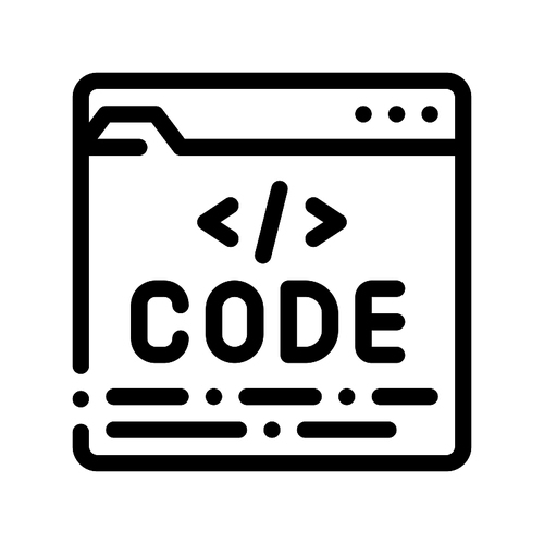 Code File Computer System Vector Thin Line Icon. Coding System, Data Encryption Linear Pictogram. Web Development, Programming Languages, Bug Fix, HTML, Script Contour Illustration