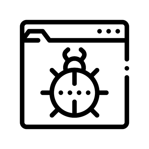 Beetle Bug Code Mistake Or Virus Vector Line Icon. Bug Coding System, Data Encryption Linear Pictogram. Web Development, Languages, Script, Looking Program Problem Contour Illustration