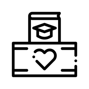 Volunteers Support Study Box Vector Thin Line Icon. Volunteers Support, Help Charitable Organizations, Heart On Package Linear Pictogram. People Silhouette Blood Donor Contour Illustration