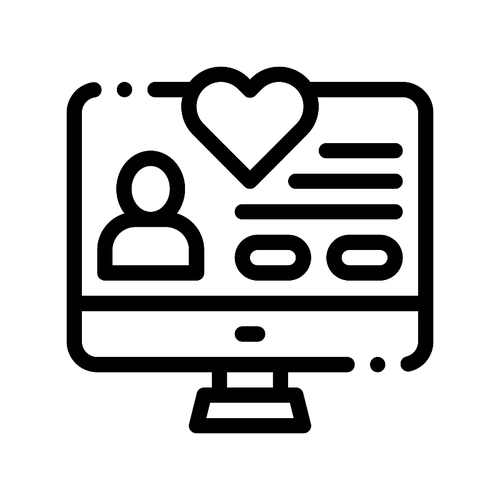 Volunteers Support Website Vector Thin Line Icon. Volunteers Support, Charitable Organizations Linear Pictogram. Heart On Web Site, Person Silhouette Photo Blood Donor Contour Illustration