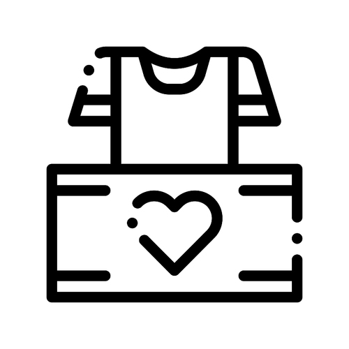 Volunteers Support Thing Box Vector Thin Line Icon. Volunteers Support, Help Charitable Organizations, Heart On Package With Clothing T-shirt Linear Pictogram. Contour Illustration