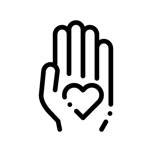 Volunteers Support Hand Love Vector Thin Line Icon. Volunteers Support, Charitable Organizations, Two Hand Keeping Heart Linear Pictogram. Big Blood Donor Contour Illustration