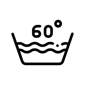 Laundry Sixty Degrees Celsius Vector Line Icon. Water Degrees Centigrade Washing Clothes Dress Service Linear Pictogram. Laundromat, Dry-Cleaning, Launderette, Stain Removal Contour Illustration
