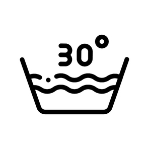 Laundry Thirty Degrees Celsius Vector Line Icon. Wash Water Degrees Centigrade Washing Things Service Linear Pictogram. Laundromat, Dry-Cleaning, Launderette, Stain Removal Contour Illustration