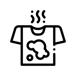 Laundry Service Dirty T-shirt Vector Line Icon. Stink Wear Laundry Service, Washing Clothes Dress Linear Pictogram. Laundromat, Dry-Cleaning, Launderette, Stain Removal Contour Illustration