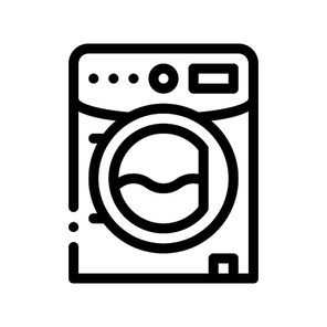 Laundry Service Machine Vector Thin Line Icon. Laundry Service Washer For Washing Clean Clothes Dress Linear Pictogram. Laundromat, Dry-Cleaning, Launderette Contour Illustration