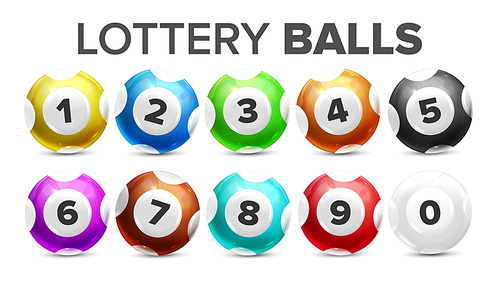 Balls With Numbers For Lottery Game Set Vector. Collection Glossy Colorful Spheres For Lotto, Kenny, Bingo And Lottery. Bright Concept Of Equipment For Casino Realistic 3d Illustration
