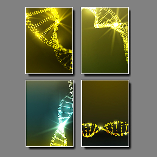 Strand Spiral Of Dna Molecule Set Banner Vector. Bright Poster Concept Of Biochemistry Genetically Molecule Structure. Medicine And Chemical Technology Colorful Realistic 3d Illustration