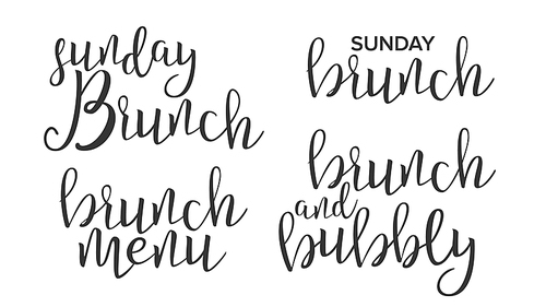 Funny Modern Calligraphy Of Brunch Word Vector. Stylish Typography Inscription With Different Handwritten Drawn Latin Letters Sunday Menu Bubbly Brunch Elegance Decoration. Text Flat Illustration