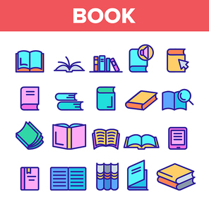 Color Library Book Sign Icons Set Vector Thin Line. Opened And Closed Publishing Book For Education And Reading Linear Pictograms. Literature Bookstore Contour Illustrations
