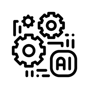 Artificial Intelligence Ai Chip Vector Sign Icon Thin Line. Artificial Intelligence Gear Wheels And Microchip Linear Pictogram. Technology Support, Cyborg, System Contour Illustration