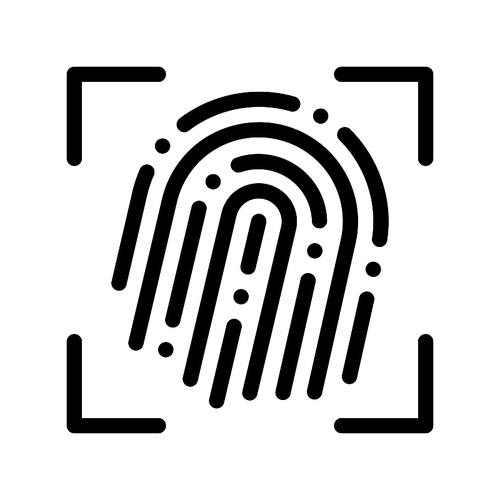 Fingerprint Dactylogram Scanner Vector Sign Icon Thin Line. Artificial Intelligence Biometric Function System Linear Pictogram. Technology Support, Cyborg, Microchip Contour Illustration