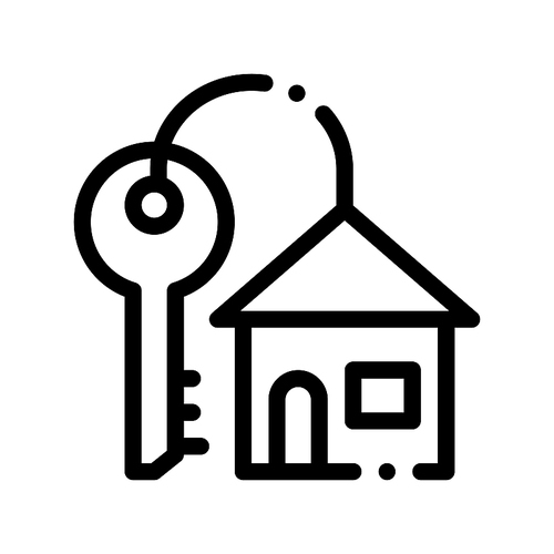 Key With Keyfob In Building Form Vector Sign Icon Thin Line. Door Key And House Linear Pictogram. Mortgage On Real Estate, Rent, Buy Or Sale Apartment Garage Contour Monochrome Illustration