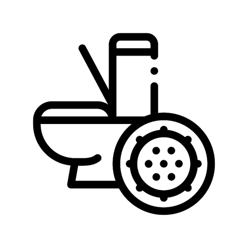 Bacteria Germ And Toilet Bowl Vector Sign Icon Thin Line. Infection Micro Organism From Flush Toilet Linear Pictogram. Microbe Type Virus Biology Microorganism Contour Monochrome Illustration