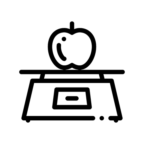 healthy food fruit apple vector thin line icon. bio  sweet apple on pair of scales linear pictogram. organic healthcare vitamin delicious nutrition monochrome contour illustration