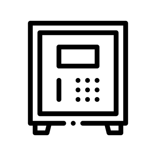 Electronic Safe Deposit Vector Thin Line Icon. Safe Deposit For Guests Valuables, Hotel Performance Of Service Equipment Linear Pictogram. Business Hostel Items Monochrome Contour Illustration