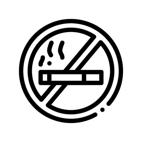 No Smoking Forbidden Sign Vector Thin Line Icon. Forbidden Smoke Cigarette, Hotel Performance Of Service Equipment Linear Pictogram. Business Hostel Items Monochrome Contour Illustration