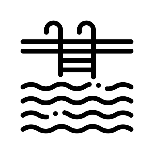 Water Swimming Pool Vector Sign Thin Line Icon. Swimming Pool With Waves, Hotel Performance Of Service Equipment Linear Pictogram. Business Hostel Items Monochrome Contour Illustration