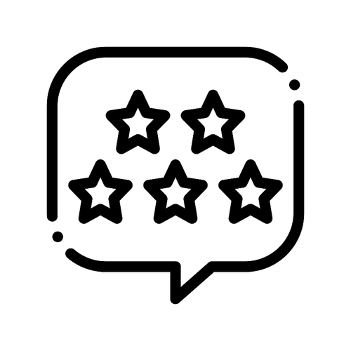 Five Stars In Text Box Frame Vector Thin Line Icon. Stars In Dialog Element, Hotel Performance Of Service Equipment Linear Pictogram. Business Hostel Items Monochrome Contour Illustration