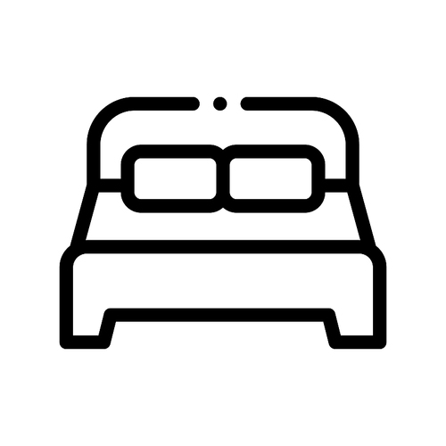 Motel Comfortable Double Bed Vector Thin Line Icon. Bedroom Twin Room Bed, Hotel Performance Of Service Equipment Linear Pictogram. Business Hostel Items Monochrome Contour Illustration