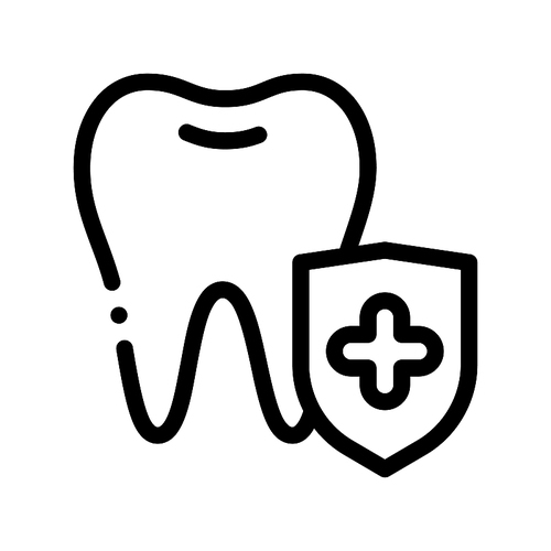 Dentist Stomatology Tooth Protection Vector Icon Sign Thin Line. Adamantine Substance Of Tooth Enamel Linear Pictogram. Chairside Assistance Dental Health Service Monochrome Contour Illustration