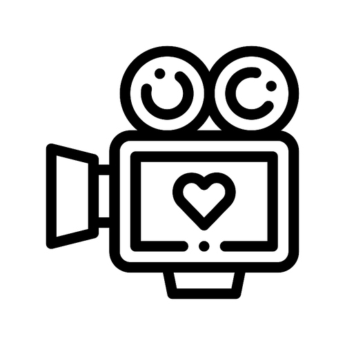 Video Camera For Wedding Ceremony Vector Icon Thin Line. Video Camera For Make Celebration Party Movie Linear Pictogram. Party Preparation And Marriage Template Monochrome Contour Concept Illustration