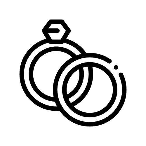 Rings Detail For Wedding Ceremony Vector Icon Thin Line. Jewelry Rings For Married Linear Pictogram. Party Preparation And Marriage Template Monochrome Contour Concept Illustration